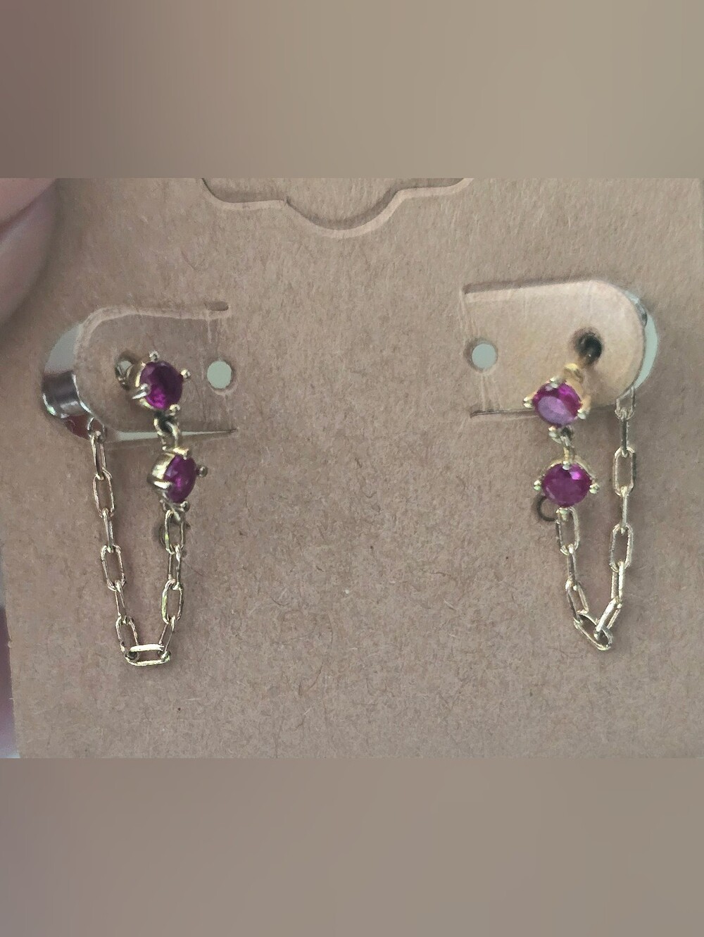 Anthroplogie Gold Tone Chain Drop Earrings with Ruby Gemstones